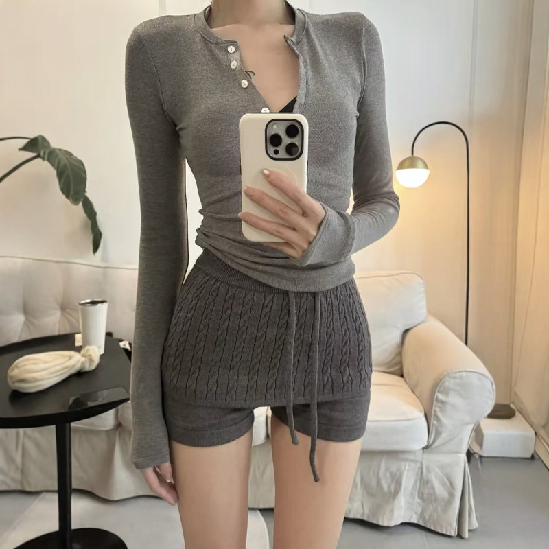 美式复古甜辣妹性感修身麻花针织短裤女高腰显瘦百搭休闲打底裤