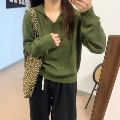 韩版洋气减龄V领套头毛衣针织衫