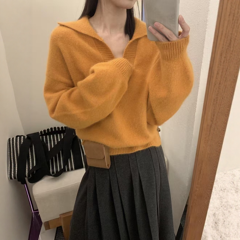冬季软糯高级感橘色套头毛衣女