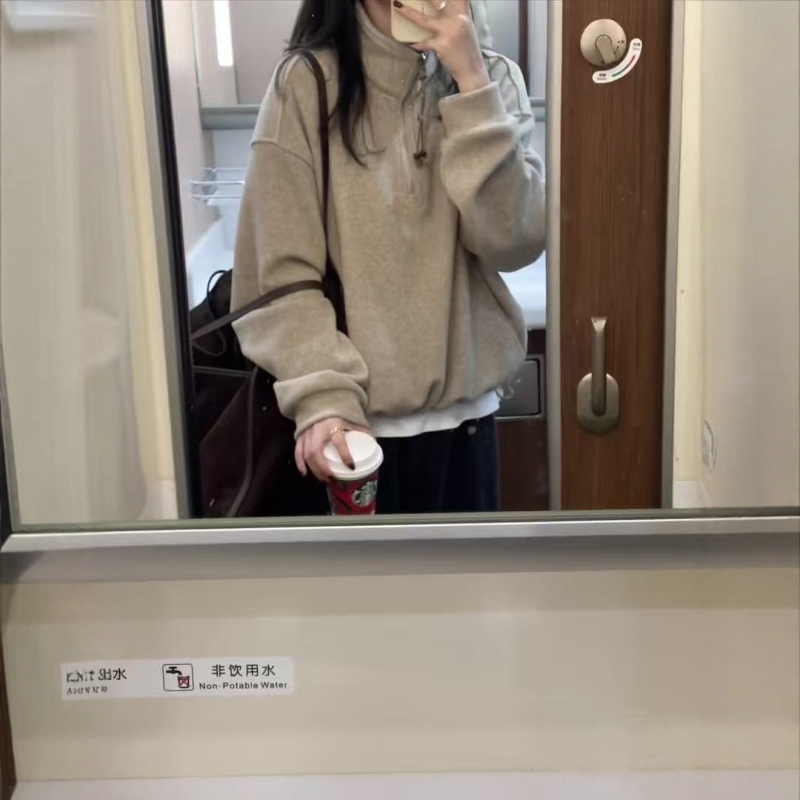 日系半拉链设计感套头卫衣ins女