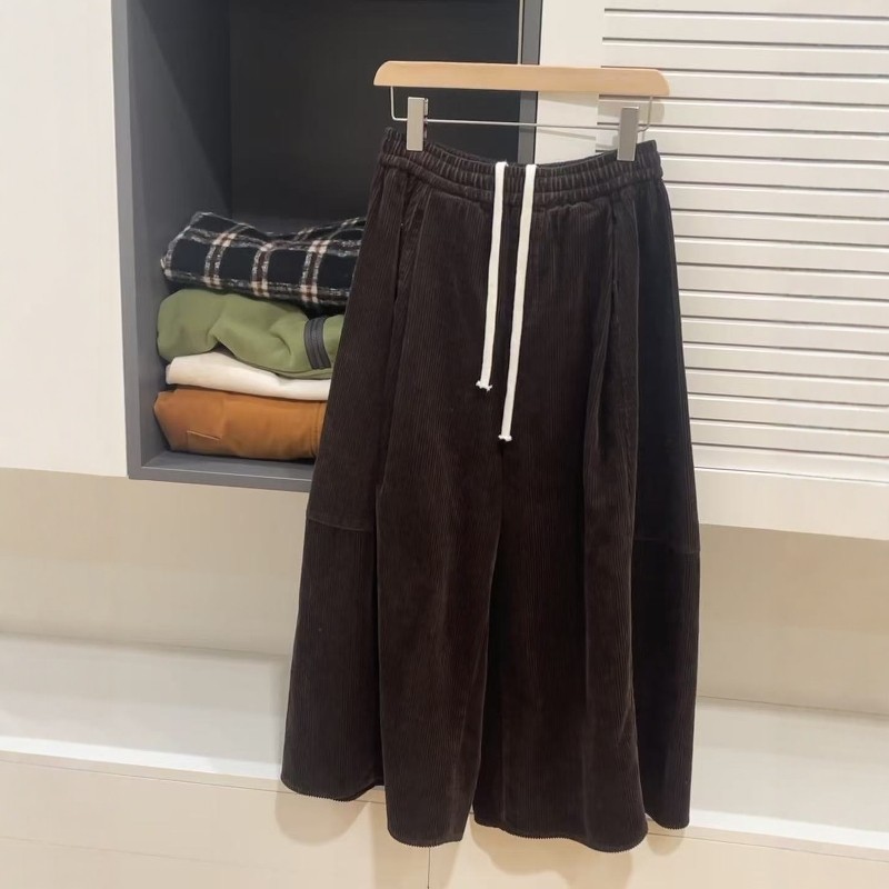 日系复古咖色灯芯绒阔腿裤女2026新款韩版遮肉显瘦抽绳休闲裤ins,女装/女士精品,时尚套装,淘宝优惠券,粉丝福利购,淘宝优惠卷
