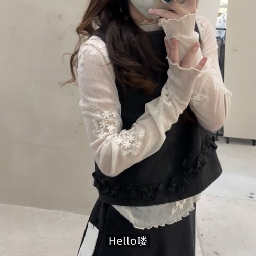 冬季氛围感蕾丝刺绣打底衫搭背心