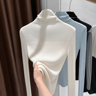 秋季 女 新款 内搭外穿修身 法式 显瘦针织衫 氛围感软糯堆堆领打底衫