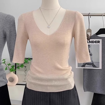 韩系温柔风薄款冰丝针织衫上衣女