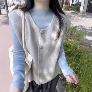 显瘦打底衫 修身 搭配针织马甲 漂亮小香风叠穿上衣女2025秋季 法式