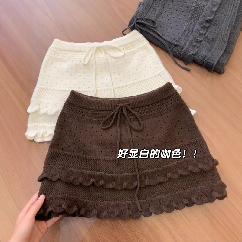 韩系ins木耳边针织半身裙a字短裙