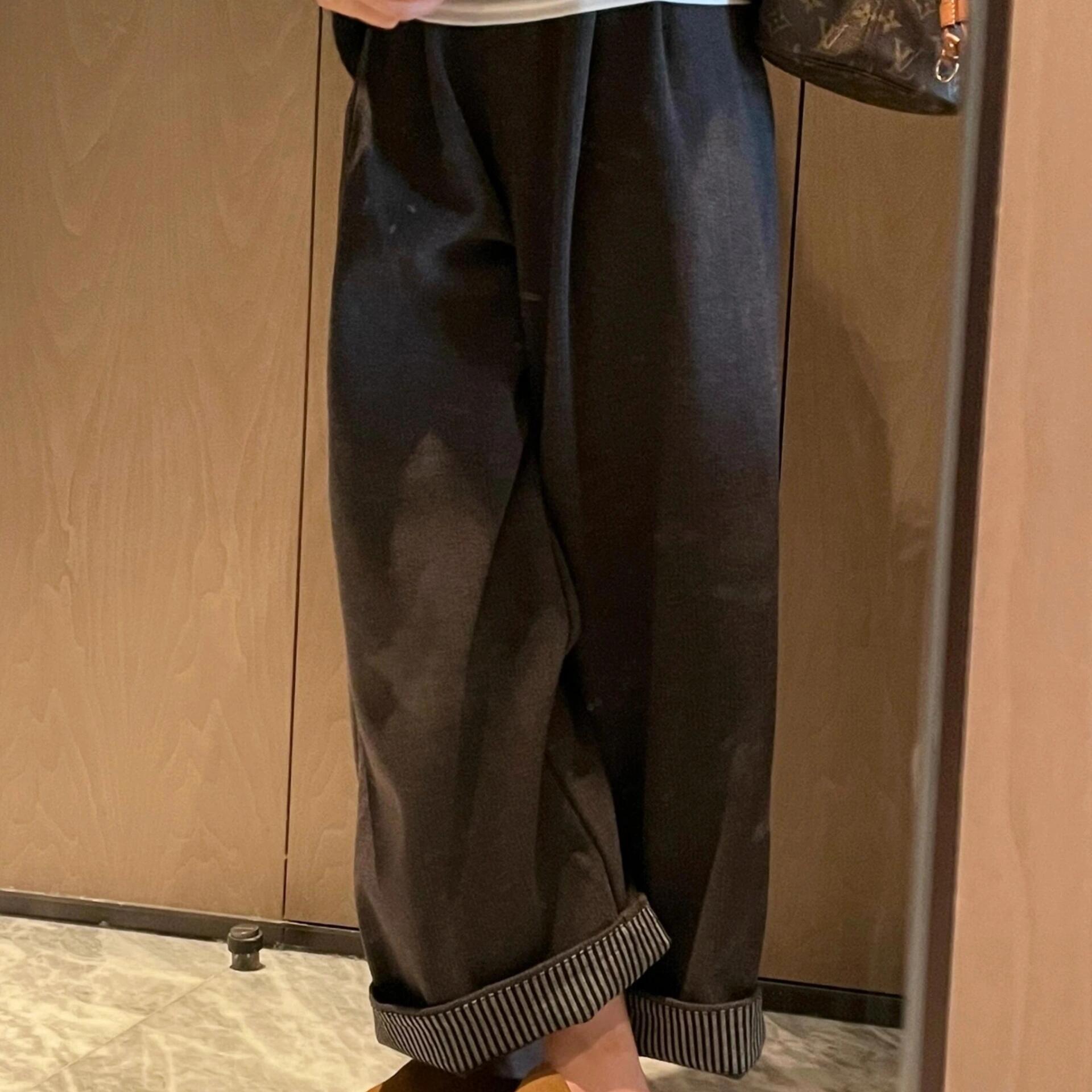 碳灰色高腰加厚直筒裤卷边阔腿裤