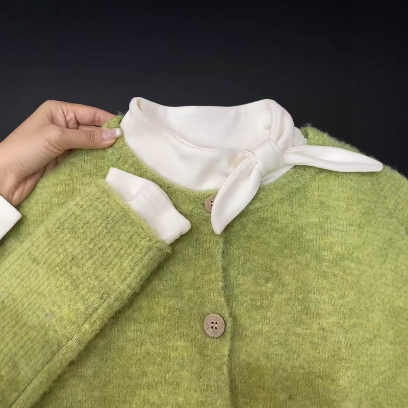 秋季慵懒风软糯绿色针织开衫套装