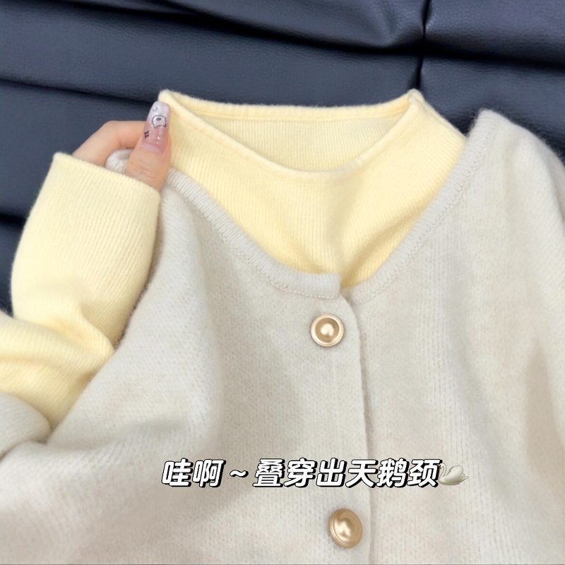 奶fufu黄色打底衫搭配针织马甲