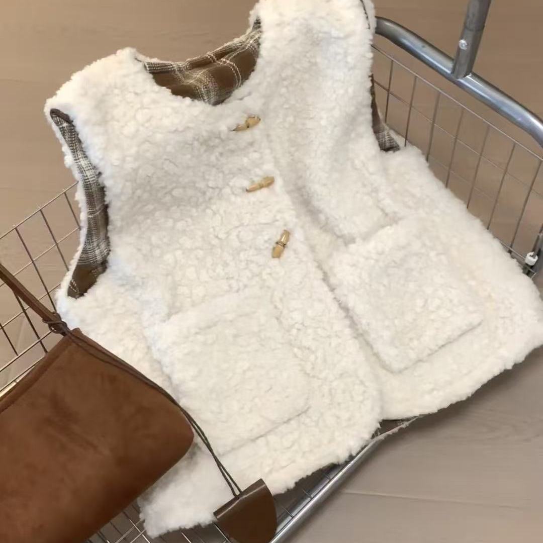 秋冬新款慵懒软糯羊羔绒马甲外套