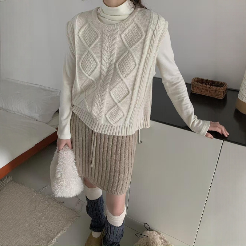 加厚针织半身裙法式小众坑条短裙