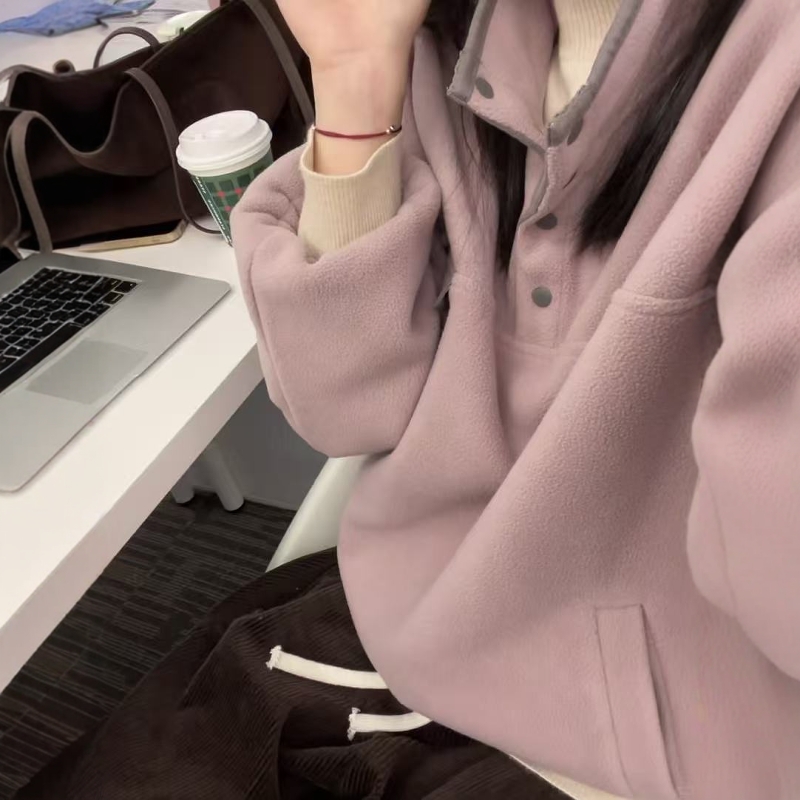 日系慵懒高级感摇粒绒卫衣女保暖