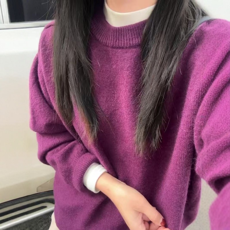 软糯慵懒紫色套头毛衣针织衫上衣