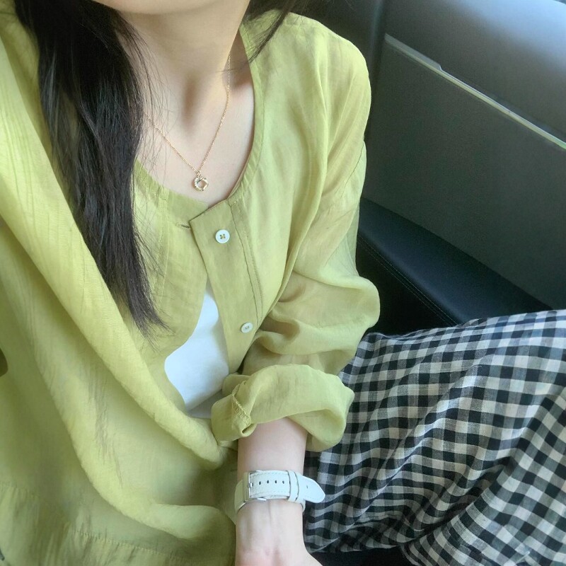 夏季天丝薄纱罩衫外套女韩系简约干净温柔风宽松百搭防晒小衫ins