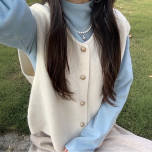 搭配针织马甲 显瘦打底衫 气质温柔小个子叠穿上衣两件套女秋季 修身
