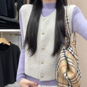 miu系温柔紫色半高领针织打底衫 叠穿坎肩马甲两件套ins秋冬新款