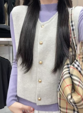 miu系温柔紫色半高领针织打底衫叠穿坎肩马甲两件套ins春季新款