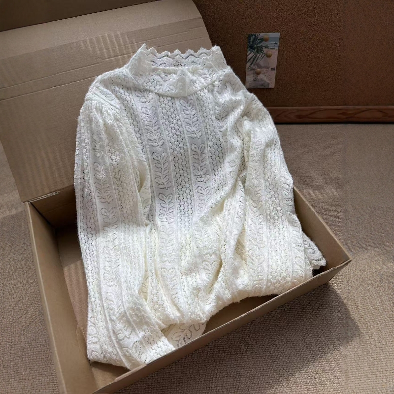 韩系漂亮花边蕾丝刺绣打底衫上衣
