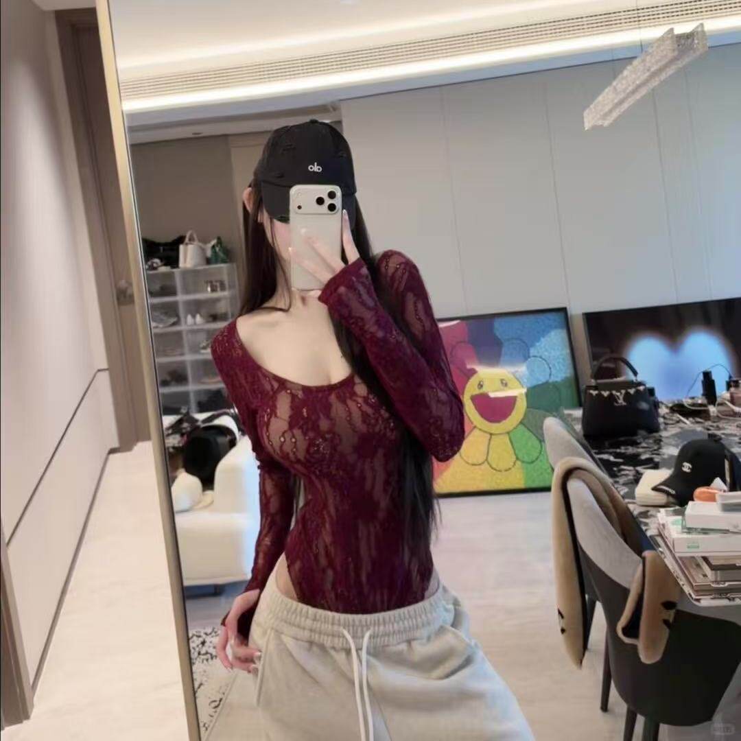 法式性感蕾丝网纱紧身连体衣ins