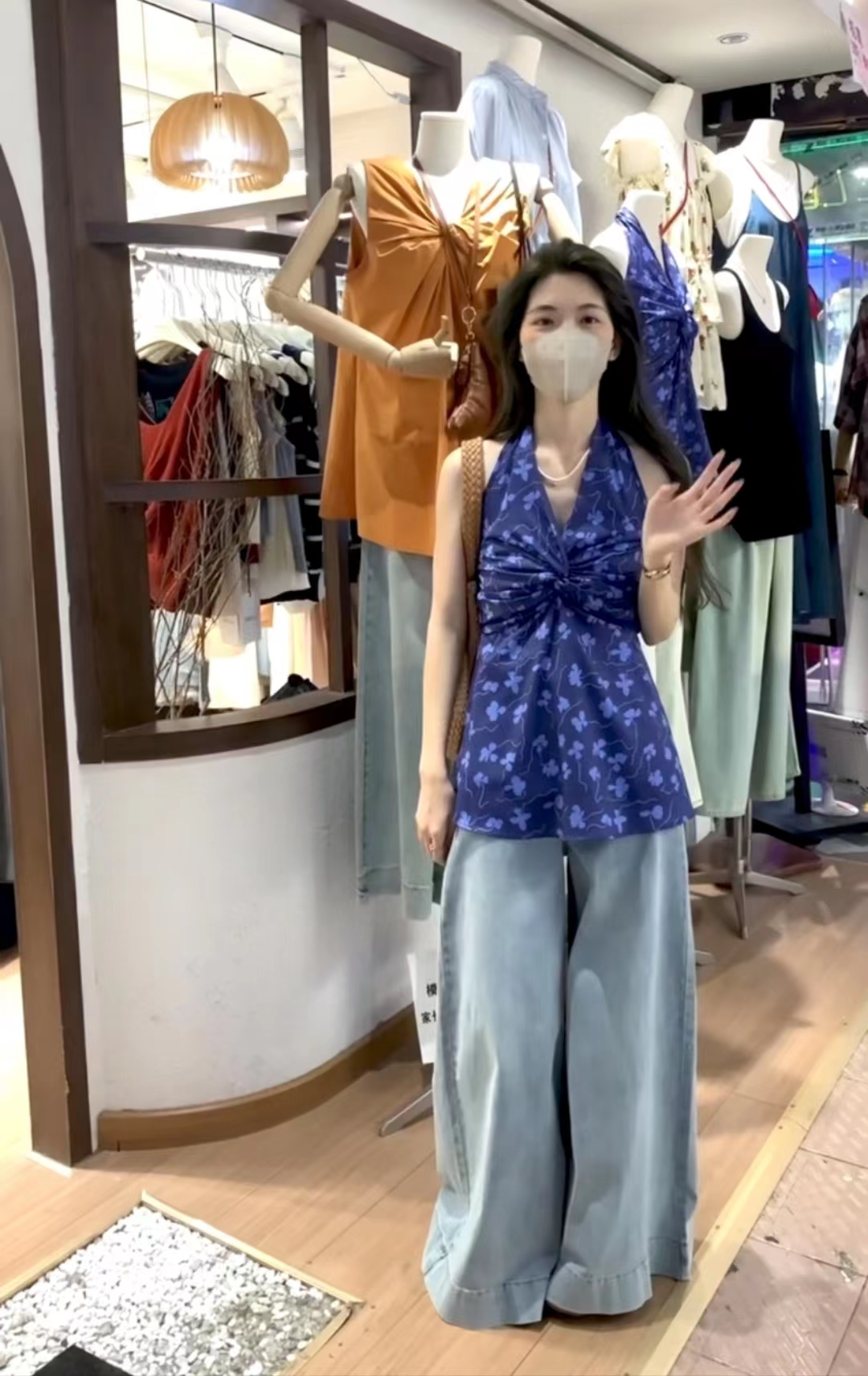 法式绝美漂亮扭结设计感碎花挂脖