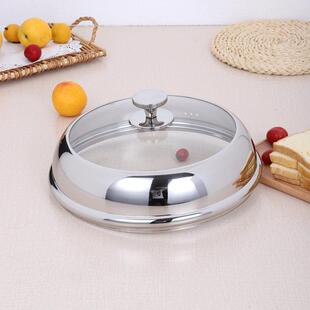 锅盖不锈钢加高加厚32CM34CM36CM38CM炒锅盖钢化玻璃盖子可视通用