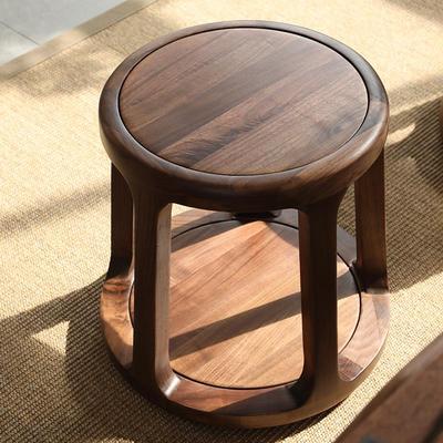 新中式鼓凳实木小凳子家用茶凳小板凳梳妆凳坐凳北美黑胡桃木圆凳