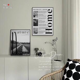黑白极简杂志海报卧室床头装饰画 画ins风饭厅挂画 画小众艺术客