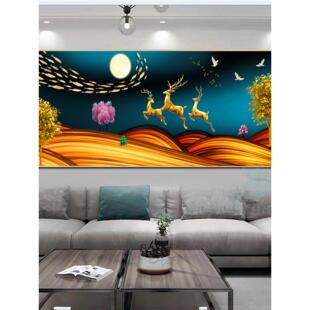 客厅装饰画沙发背景墙新中式挂画山水画现代简约镶钻晶瓷画单幅画