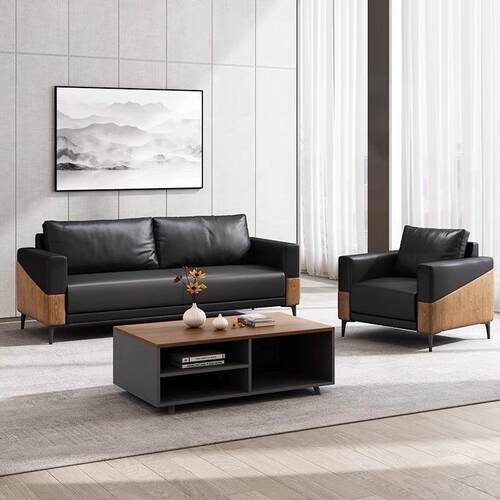 重庆办室商务茶现代公办公沙发几组合皮质谈会客接SF03洽待区三人