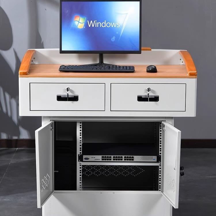 钢制多媒体讲台多功家能教室电桌学校老师脑讲台翻8558转电桌脑厂