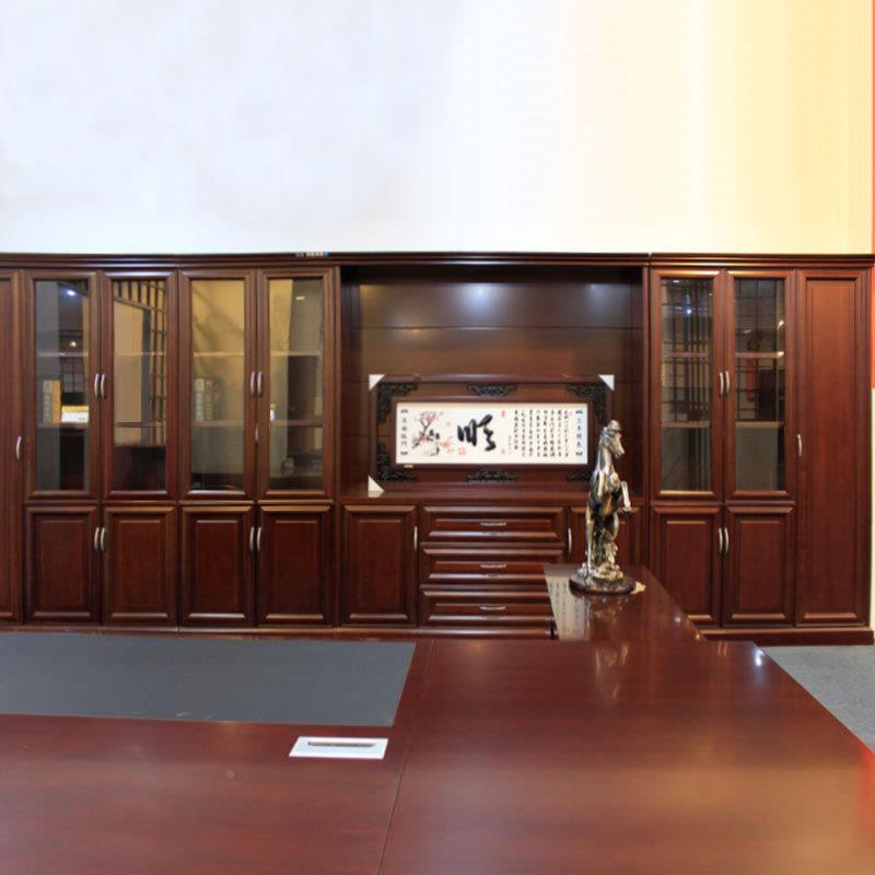 办公室文件柜资料木质漆玻门书柜书橱实油木贴皮抽屉组KX-W18合柜