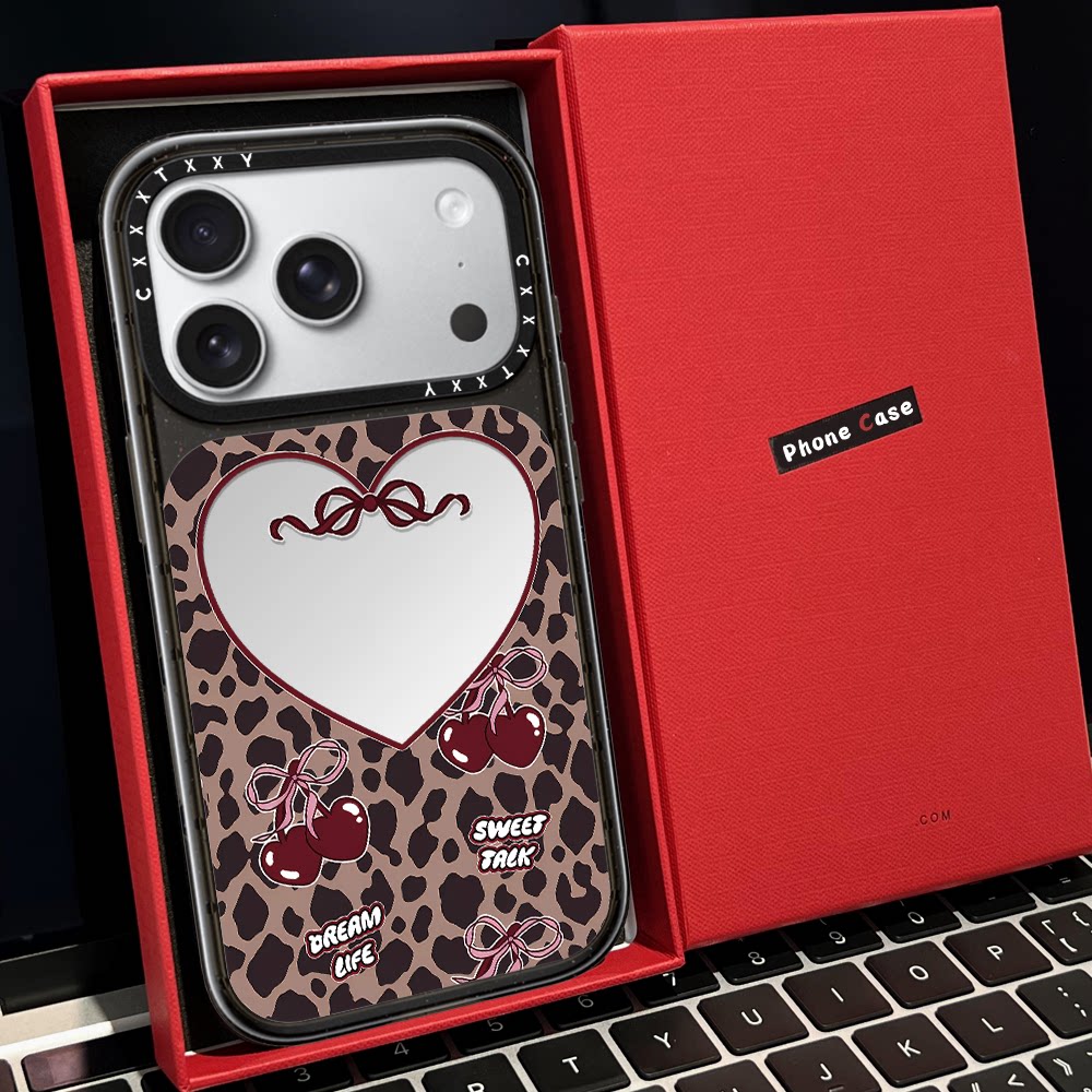 C家联名豹纹樱桃爱心小熊邮票18Promax手机壳磁吸MagSafe适用苹果iPhone18Pro明星同款磁吸17promax卡通17pro