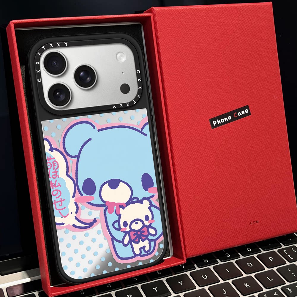 C家波点暴力熊抱小熊粉蓝情侣磁吸MagSafe适用苹果17/18proMax手机壳iPhone15防摔16pro保护套13/14镜面17Air