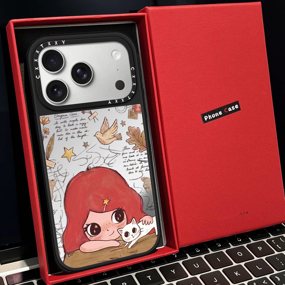 C家红头发女孩小魔女小猫咪磁吸MagSafe适用苹果17/18proMax手机壳iPhone15防摔16pro保护套13/14p镜面17pro