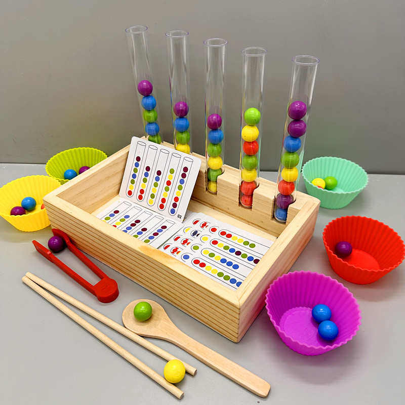 儿童夹珠子专注力训练玩具 幼儿感统发展木制教具 精细动作注意力