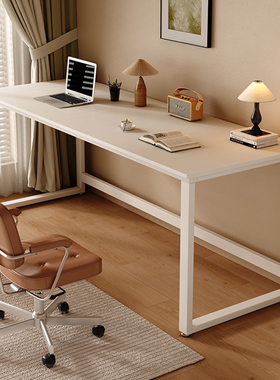 岩板书桌家用卧室简约现代轻奢学习桌办公桌白色墙边台式电脑桌子