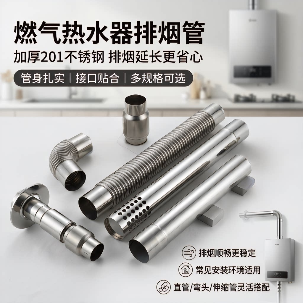 燃气热水器排烟管201加厚不锈钢强排延长烟囱管道弯头配件安装款