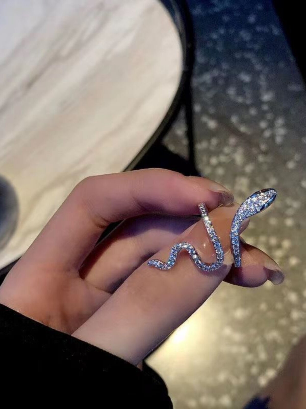 MICRO-SET ZIRCON SNAKE RING WOMENS NICHE OPENING ADJUSTABLE DESIGN INDEX FINGER RING INTERNET CELEBRITY EXAGGERATED STUNNING RING