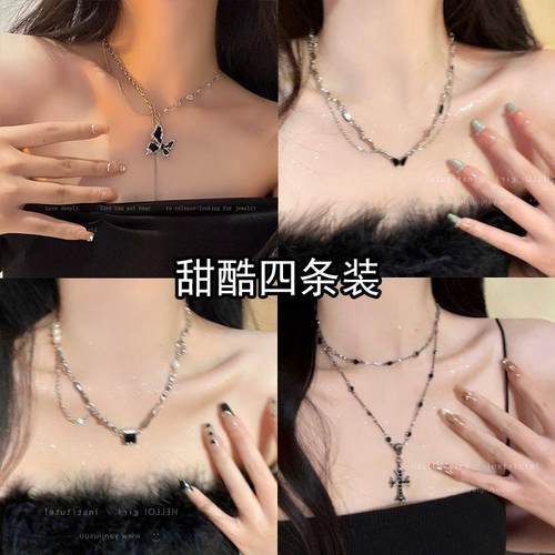 暗黑十字架锆石吊坠项链女
