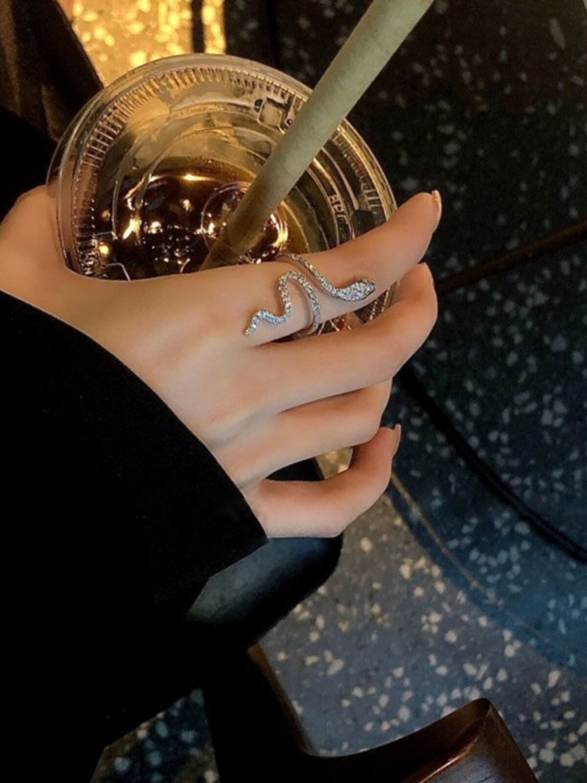 MICRO-SET ZIRCON SNAKE RING WOMENS NICHE OPENING ADJUSTABLE DESIGN INDEX FINGER RING INTERNET CELEBRITY EXAGGERATED STUNNING RING