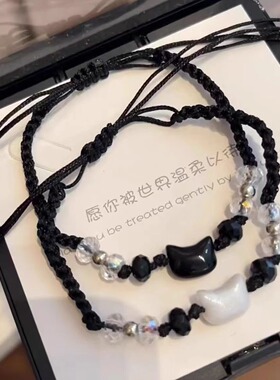 卡通贝壳KT猫头手链精致编织情侣