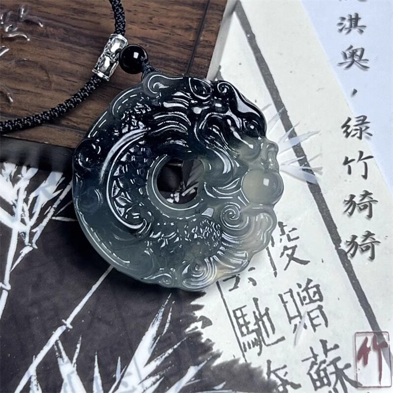 鱼化龙平安扣项链男女水墨国风图片