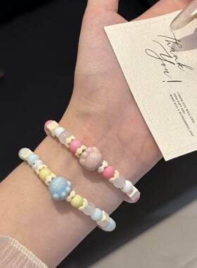 马卡龙串珠手链女ins风小众设计感情侣弹力手串轻奢气质撞色手饰