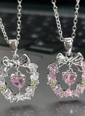 爱之花环蝴蝶结项链女锁骨链清冷高级设计感甜美ins闺蜜可爱