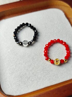 招财钱币金币对戒指环本命年中国风镂空好运送闺蜜情侣女友纳福