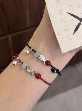 鱼跃龙门小鱼手链极细红绳新中式