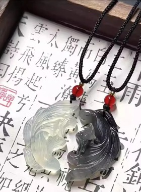 渐变色水墨双鱼项链锦鲤吊坠中式