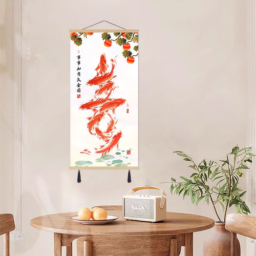 新中式九鱼图玄关画进门入户装饰