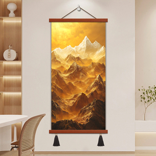 日照金山入户正对门玄关装饰画新中式东墙客厅走廊过道挂画大尺寸