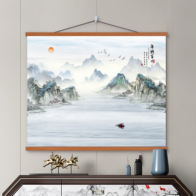 客厅新中式一件定制山水画装饰画